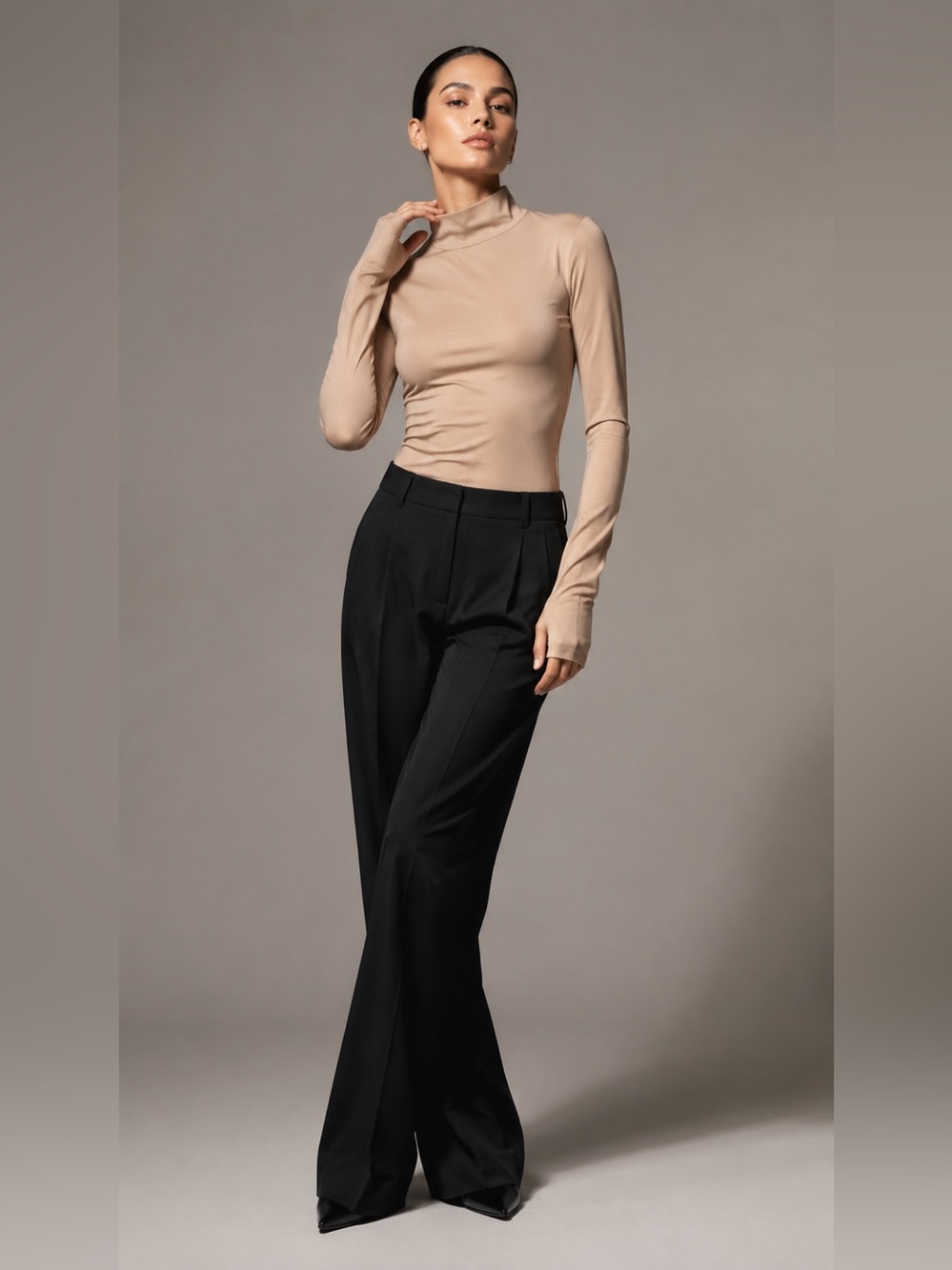 NWT Coperni Paris Tight High Neck Top Women's Small Beige Long Sleeve Stretch